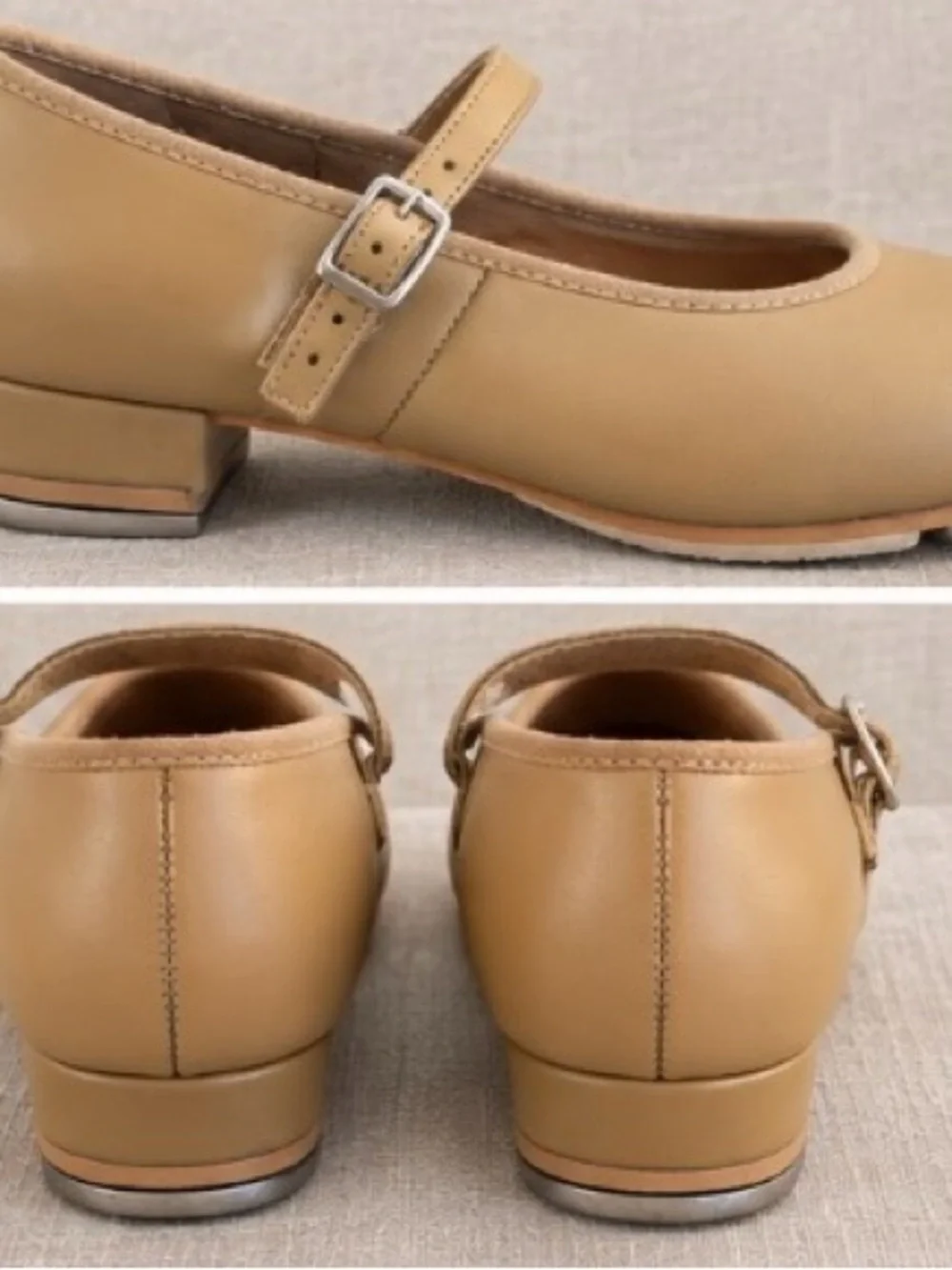 Girls Tan Mary Jane Tap Shoes with Low Heel